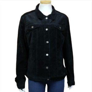 For Joseph Black Suede Jacket XL Vintage Button Up Collared Pockets